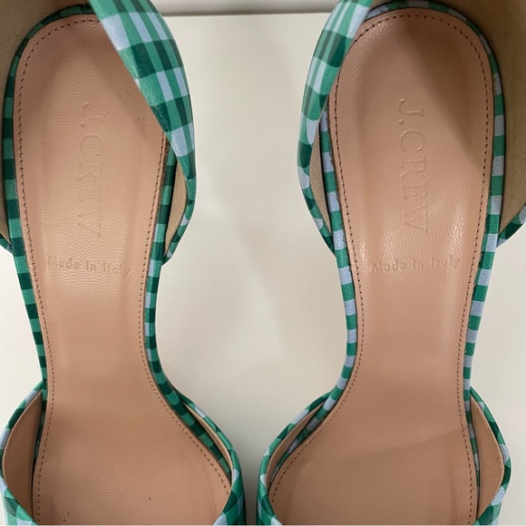J. Crew Elsie d’Orsay Gingham Leather Heels, Blue/Green. Size 8, Made in Italy - Picture 4 of 9